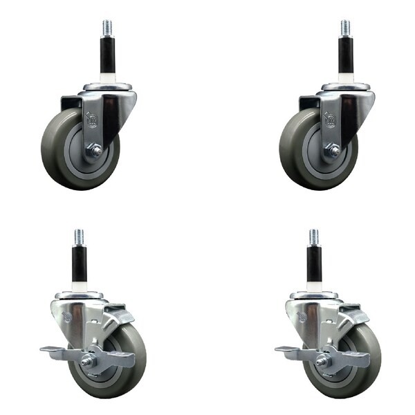 Service Caster 3.5'' SS Gray Poly Wheel Swivel 7/8'' Expanding Stem Caster Set 2 Brakes, 4PK SCC-SSEX20S3514-PPUB-2-TLB-2-78 - main